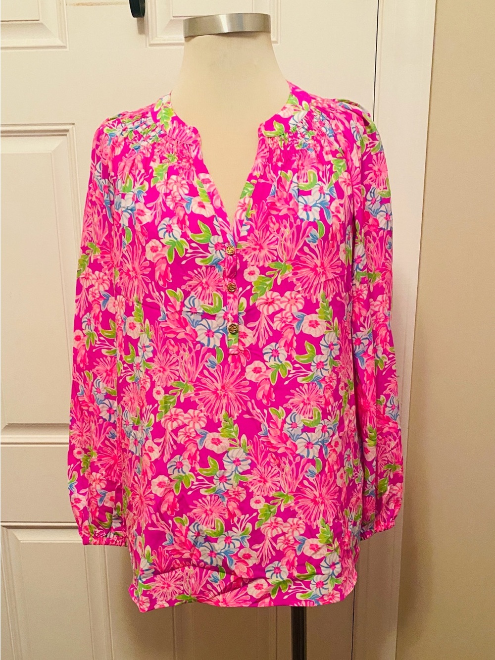 Lilly Pulitzer Pink Floral Split-Neck Tunic